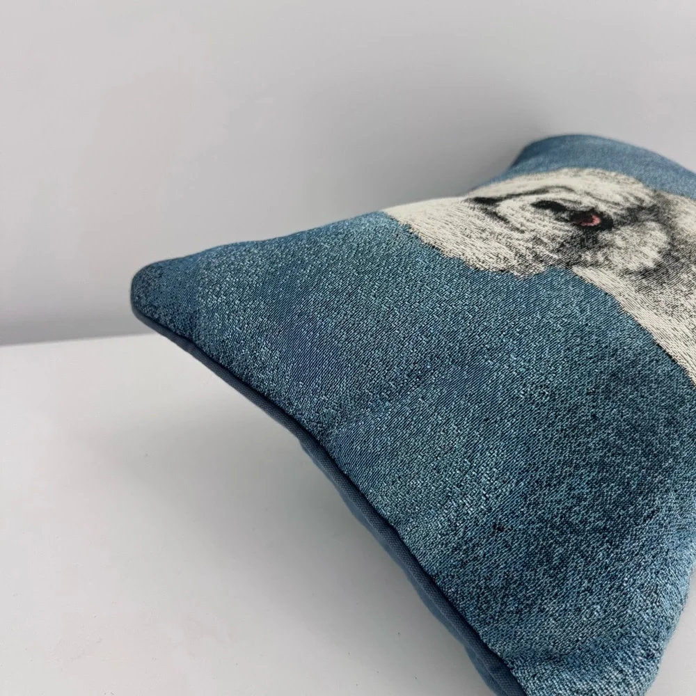 Linda Picken Tapestry Sofa Throw Blue Pillow White Bichon Dog‎ Home Decor